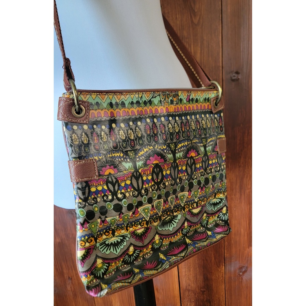 Sakrootsโ Artist Circle Peace Crossbody Bag Boho Coated Canvas Multicolor Print